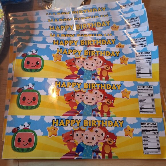 Coco Melon Birthday Party Plate Napkin Balloon Cake Topper Bottle Label Stickers - Picture 2 of 9